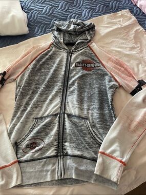 Harley-Davidson Heather Gray & Pale Pink Hooded Zip Jacket